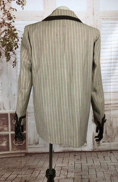 Original 1940s 40s Vintage Cream And Brown Striped Sportswear Coat