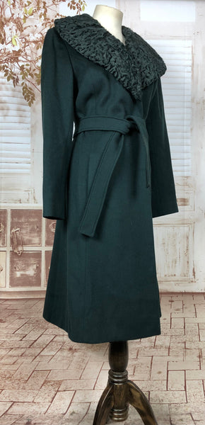 LAYAWAY PAYMENT 4 OF 4 - RESERVED FOR SARA - Original Late 1950s 50s Vintage Deep Forest Green Belted Wool Princess Coat With Faux Astrakhan Collar