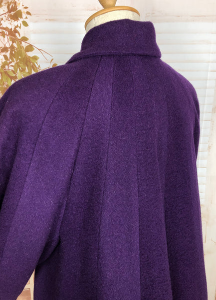 Exceptional Original 1940s Volup Vintage Purple Swing Coat With Bishop Sleeves And Sun Burst Back