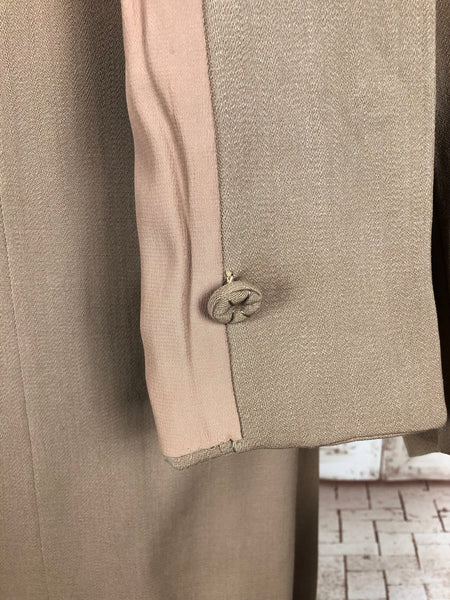 Beautiful Original 1940s Vintage Sand Coloured Gabardine Suit With Pin Tuck Detailing