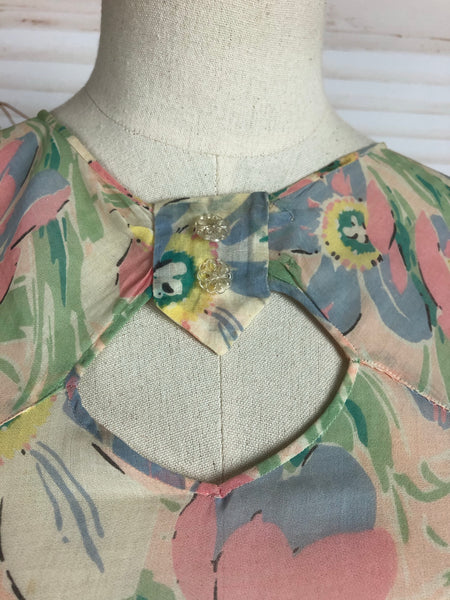 Original 1930s 30s Vintage Floral Pattern Cotton Voile Summer Dress