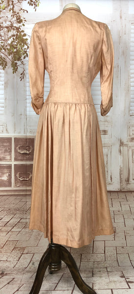 Rare Original 1930s 30s Vintage Raw Peach Silk Dress With All The Buttons