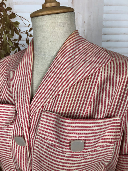Rare Original 1940s 40s Vintage Red And White Candy Striped Summer Suit