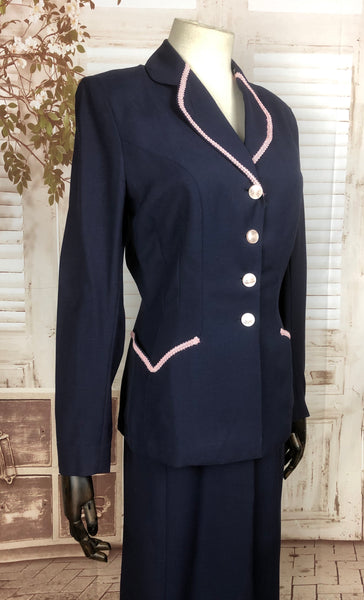 LAYAWAY PAYMENT 2 OF 2 - RESERVED FOR CHEY - Original 1940s 40s Vintage Navy Blue Cotton Summer Suit By Sacony Palm Beach