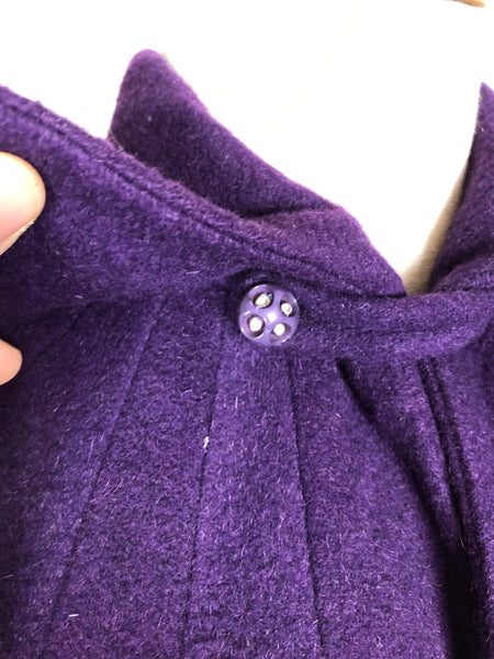 Exceptional Original 1940s Volup Vintage Purple Swing Coat With Bishop Sleeves And Sun Burst Back