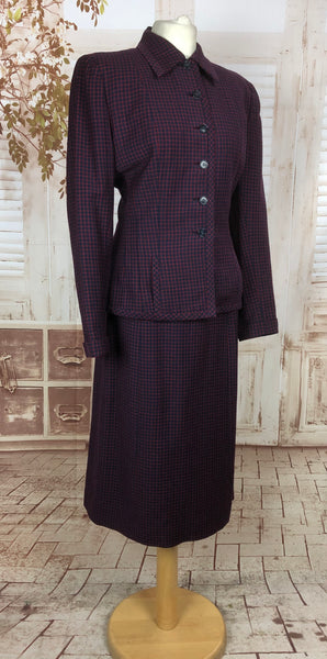 LAYAWAY PAYMENT 2 OF 2 - RESERVED FOR KELLY - Original 1940s 40s Vintage Navy And Red Micro Check Skirt Suit