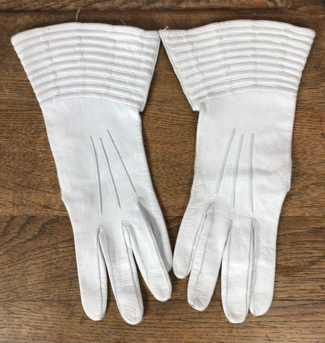 Rare Original 1930s 30s Vintage White Leather Gauntlet Gloves