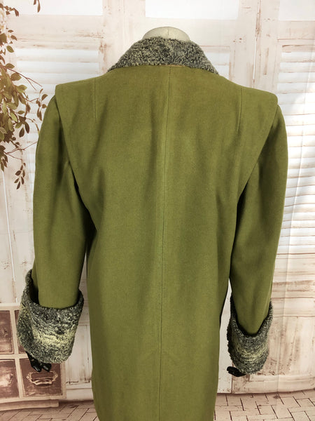 LAYAWAY PAYMENT 1 OF 2 - RESERVED FOR VICKY -Original Vintage 1940s 40s Chartreuse Green Swing Coat With Astrakhan Trim