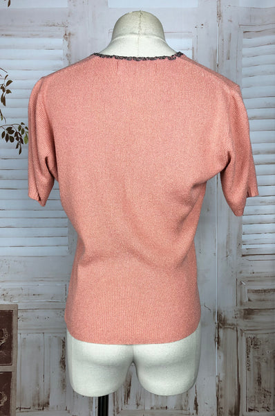 Cute Early 1950s Vintage Beaded Coral Pink Sweater