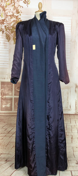 Magnificent Early 1940s Wartime Vintage Full Length Navy Blue Princess Coat With Eagle Buttons