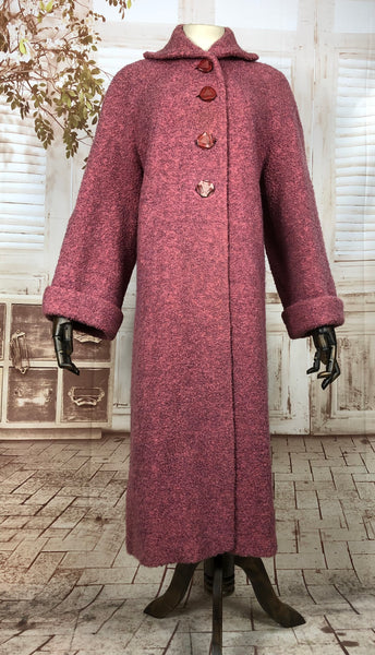 Gorgeous Original Late 1940s 40s / Early 1950s 50s Volup Vintage Dusty Rose Pink Boucle Swing Coat