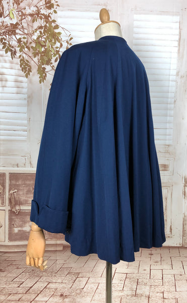 Incredible Original 1940s Volup Vintage Blue Gabardine Swing Coat With Beaded Pockets