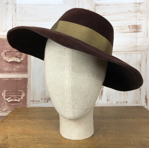 Incredible Original 1940s Vintage Sumptuous Chocolate Brown Felt Fedora Hat