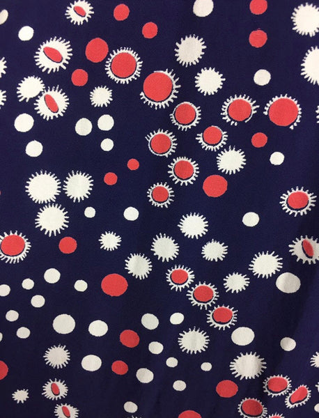 Original 1940s 40s Vintage Navy Blue Red And White Rayon Novelty Print Summer Dress