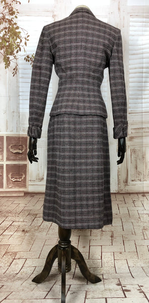 Original 1940s 40s Vintage Brown And Lilac Plaid Skirt Suit By Stewart’s