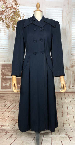 Amazing Original 1940s Vintage Navy Blue Gabardine Belt Back Princess Coat