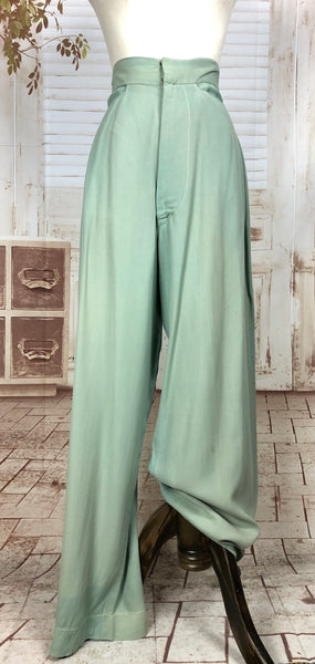 Amazing Rare Original 1940s 40s Seafoam Slack Pant Suit