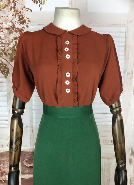 Original Vintage 1940s 40s Rust Red Puff Sleeve Blouse CC41