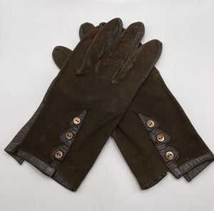 Gorgeous Original Early 1940s 40s Brown Suede And Leather Driving Gloves