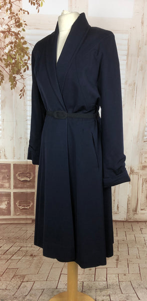 Original 1940s 40s Volup Vintage Navy Blue Gabardine Fit And Flare Princess Coat By Juilliard