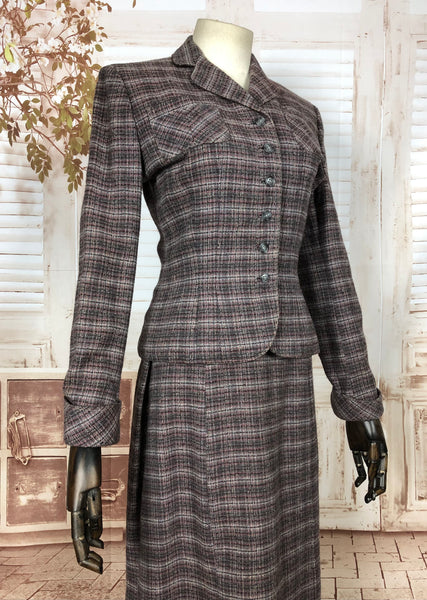 Original 1940s 40s Vintage Brown And Lilac Plaid Skirt Suit By Stewart’s