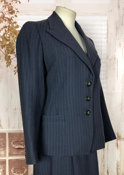 Rare Original 1940s Vintage Navy Pinstripe Burtons Suit Wartime Conversion From Menswear