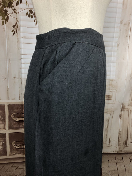 Original 1940s 40s Vintage Grey Gabardine Skirt With Pockets