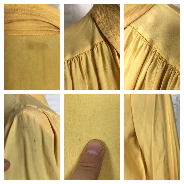 LAYAWAY PAYMENT 1 OF 2 - RESERVED FOR AMBIKA - Fabulous Original 1930s Yellow Silk Blouse With Gathered Puff Sleeves