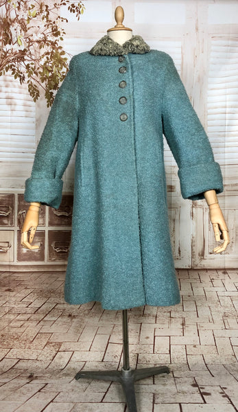 RESERVED - Stunning Original 1940s Petite Vintage Sky Blue Boucle Swing Coat