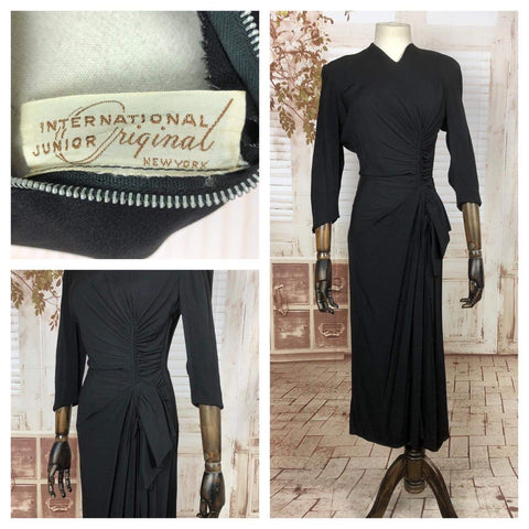 Super Sexy Original Vintage 1940s 40s Black Femme Fatale Dress