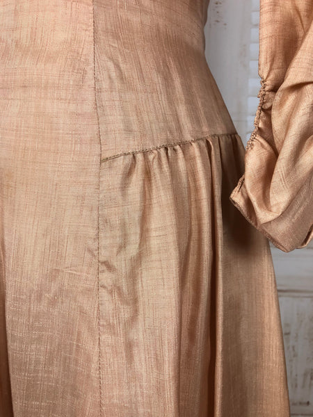 Rare Original 1930s 30s Vintage Raw Peach Silk Dress With All The Buttons