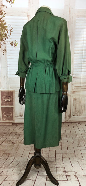 Original 1940s 40s Vintage Green Check Peplum Summer Suit By Pat Hartly