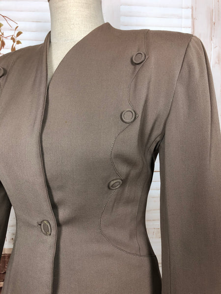 LAYAWAY PAYMENT 2 OF 2 - RESERVED FOR ANGELA - Amazing Original 1940s 40s Vintage Grey Gabardine Suit With Gorgeous Button Details