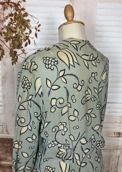 Incredible Original 1940s Duck Egg Blue Woven Rayon Floral Print Dress