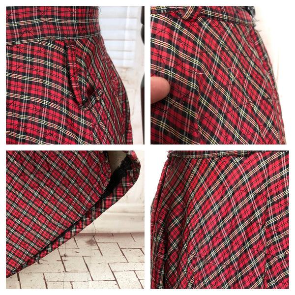 Original Early 1950s 50s Vintage Quilted Red Plaid Circle Skirt