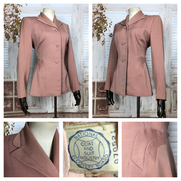 Beautiful Original 1940s 40s Vintage Pale Pink Blazer