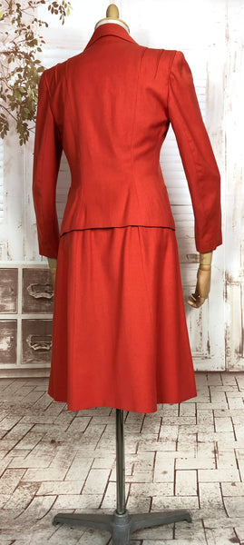LAYAWAY PAYMENT 2 OF 2 - RESERVED FOR FRAN - Incredible Original Late 1930s / Early 1940s Vintage Vibrant Burnt Orange Skirt Suit With Amazing Statement Buttons