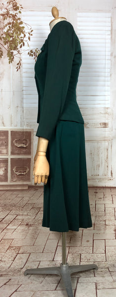 Stunning Original 1940s Vintage Forest Green Skirt Suit By Laura Dale