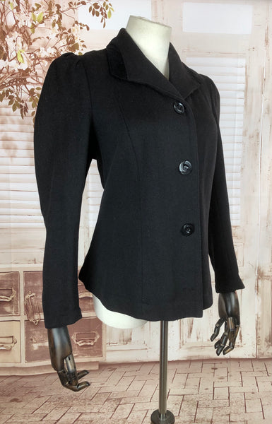 Original Antique Victorian 1890s Black Wool Riding Jacket With Puff Sleeves
