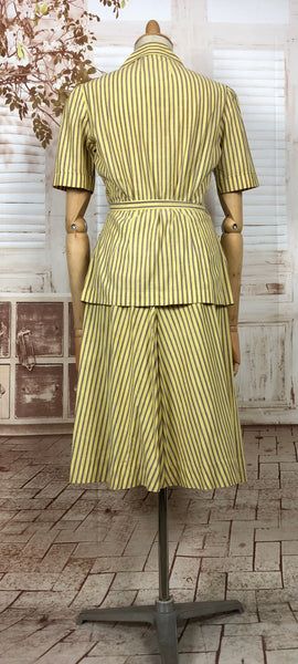 RESERVED FOR KHARONN - Stunning Original 1940s 40s Yellow And Brown Striped And Belted Summer Suit By Nelly Don