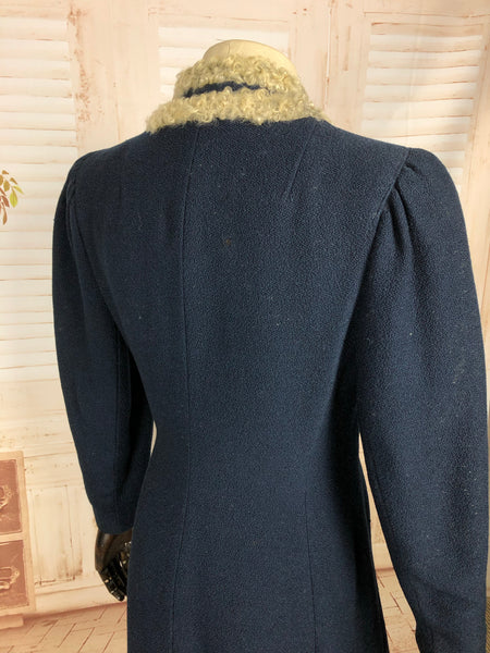 RESERVED FOR AGNES PLEASE - DO NOT PURCHASE- Rare Original 1930s 30s Blue Puff Sleeve Coat With Astrakhan Trim