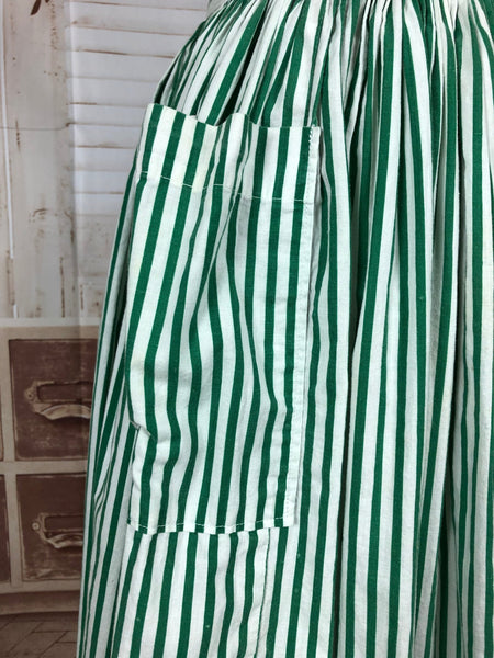 Rare Original 1940s 40s Vintage Green And White Striped Pinafore Dress