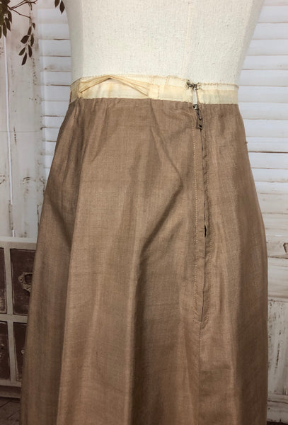 Original 1940s 40s Vintage Sand Coloured Silk New Look Skirt Suit With Lace Trim