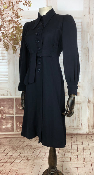 LAYAWAY PAYMENT 1 Of 2 - RESERVED ON LAYAWAY FOR SHELLEY - PLEASE DO NOT PURCHASE - Amazing Original Vintage 1930s 30s Navy Blue Belted Gabardine Coat With Puff Sleeves