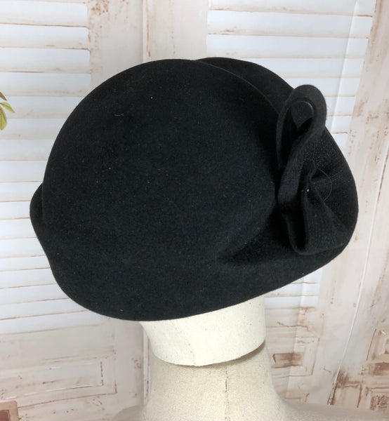 Original 1930s 30s Vintage Black Topstitched Hat