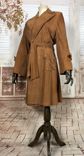 LAYAWAY PAYMENT 3 OF 4 - RESERVED FOR CARLA - Super Rare Original 1940s 40s Belted Suede Princess Coat By Scully