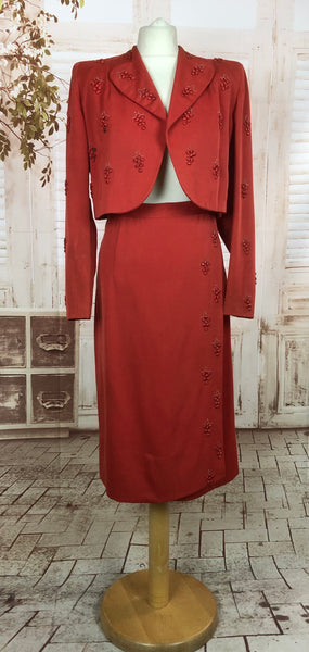 LAYAWAY PAYMENT 1 of 2 - RESERVED FOR SYLVETTE - Incredible Original Vintage 1940s 40s Red Cropped Wrap Suit With Grape Decoration