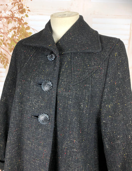 LAYAWAY PAYMENT 1 OF 3 - RESERVED FOR ANKIA - Amazing Original Late 1940s 40s / Early 1950s 50s Volup Vintage Swing Coat With Atomic Bakelite Coloured Fleck