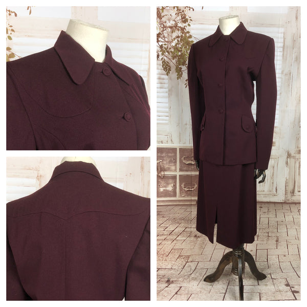 Original 1940s 40s Vintage Burgundy Gab Gabardine Skirt Suit With Western Yoke
