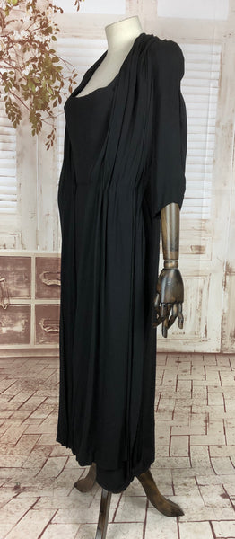 Original 1940s 40s Vintage Black Draped Crepe Evening Dress